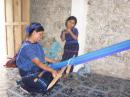 San Antonio: I bought some hand woven  material from this lovely lady.  This village everyone is into .... blue